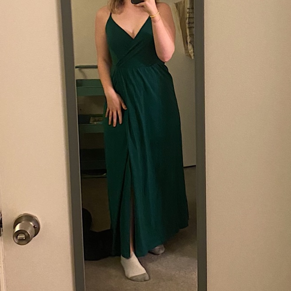 beautiful long green dress with high slit